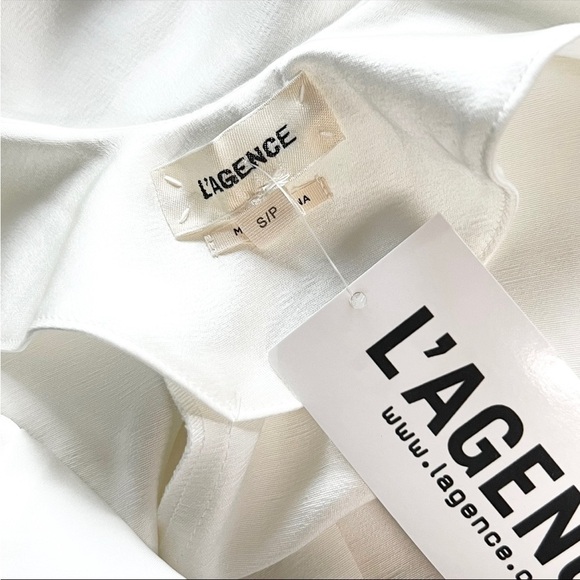 NWT L’AGENCE Satin & Linen Sleeveless Pleated Empire Waist Open Back Maxi Gown S - Picture 5 of 7